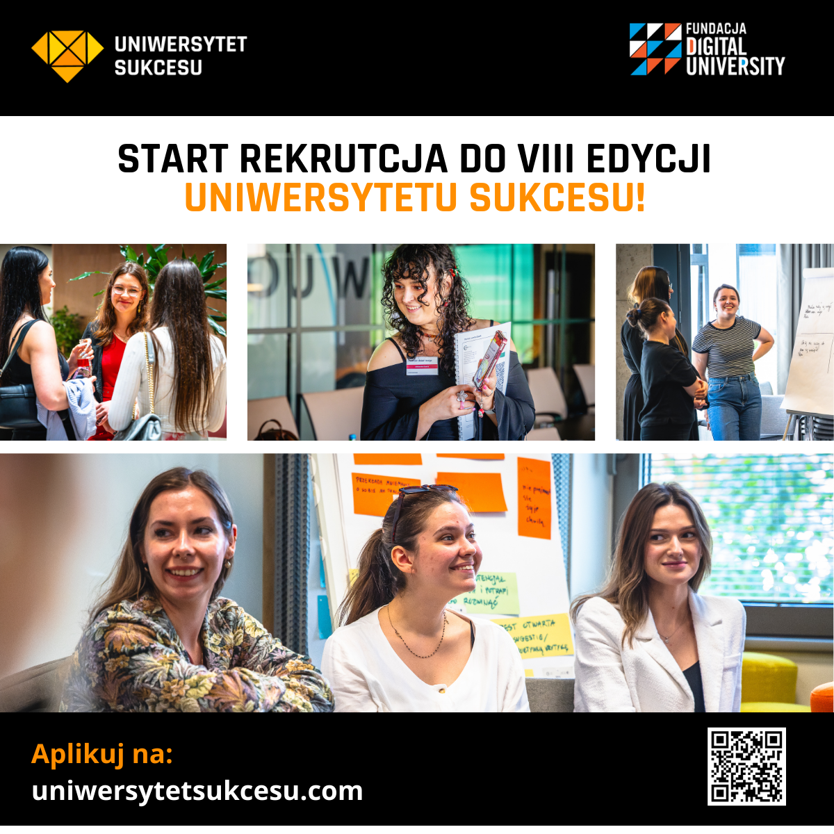 Wniwersytet sukcesu, link do strony projektu. Kolaż zdjęć z kobietami.